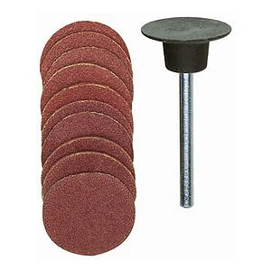 SET 10 ABRASIVE DISCS + SHAFT PROXXON