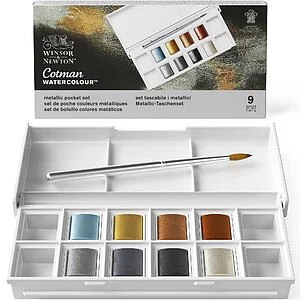 WINSOR & NEWTON COTMAN - SET POCKET 8 MEZZI GODET METALLICI